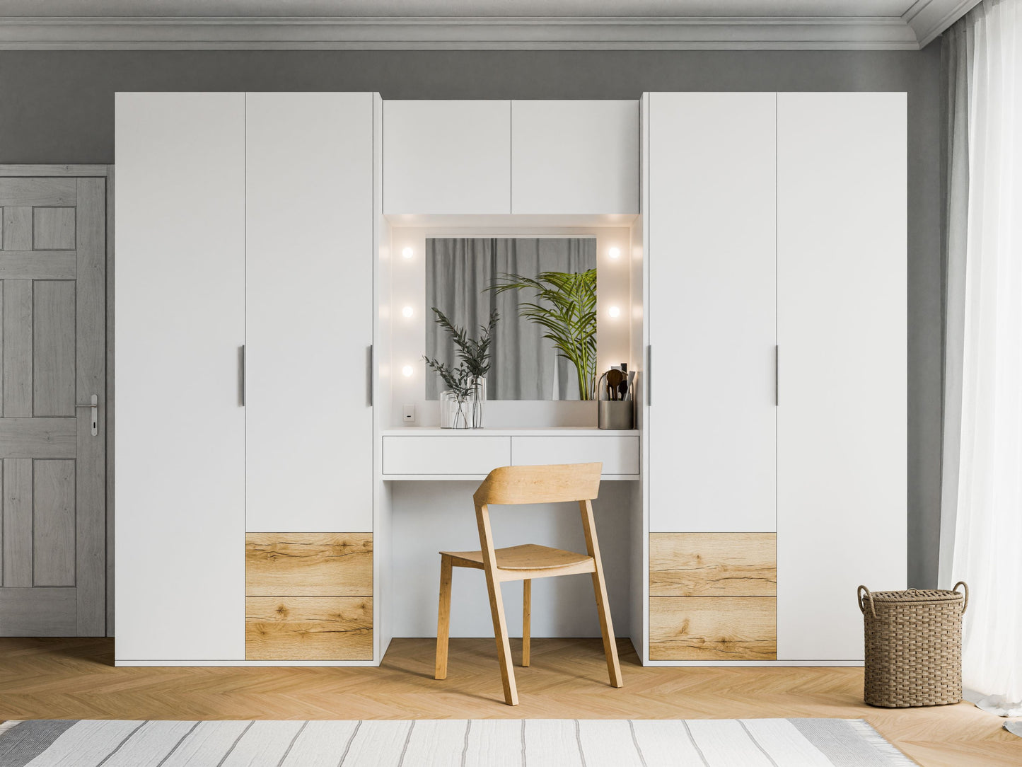 Wardrobe HARVEY 300 White / Natural Grand Oak + Dressing Table