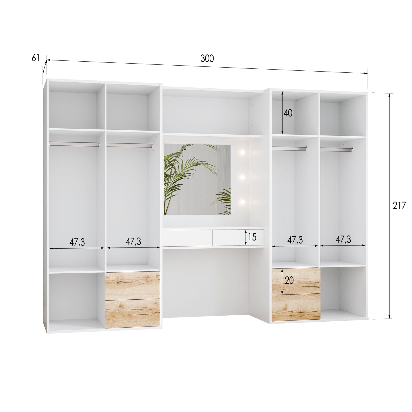 Wardrobe HARVEY 300 White / Natural Grand Oak + Dressing Table