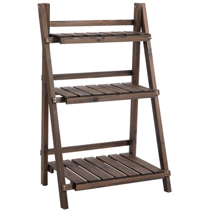 3 Tier Wooden Plant Shelf Foldable Plant Pots Holder Stand Indoor Outdoor 60L x 37W x 93H cm