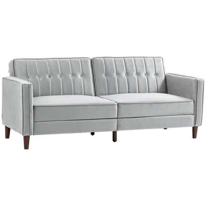 HOMCOM Nowoczesna rozkładana sofa Futon Velvet-Touch, kompaktowa sofa dwuosobowa z regulowanym, dzielonym oparciem, jasnoszara
