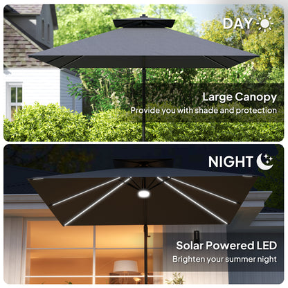 Outsunny 2,5 m parasol wspornikowy z lampami LED zasilanymi energią słoneczną, obrót 360√Ç¬∞, regulacja nachylenia, korba, ciemnoszary