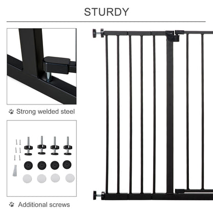 PawHut Dog Gate Pet Safety Gate Stair Barrier Auto Close Door Adjustable 76 - 107 cm, Black Wide