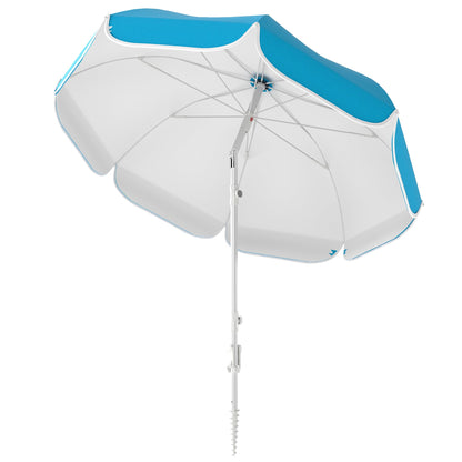 Outsunny Beach Umbrella Portable with Sand Anchor, Carry Bag, Adjustable Height & Tilt, UPF50+ UV Protection, Blue