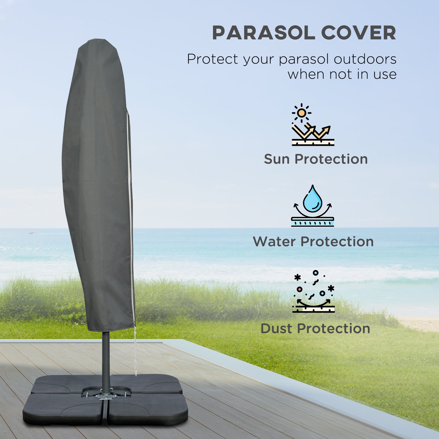 Parasol wiszący Outsunny 3m z podstawą, obciążnikami i pokrowcem – niebieski