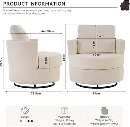 Teddy Swivel Recliner with Back Cushion, Thick Foam Pad, 360° Swivel, 78.5x83x86 cm, White