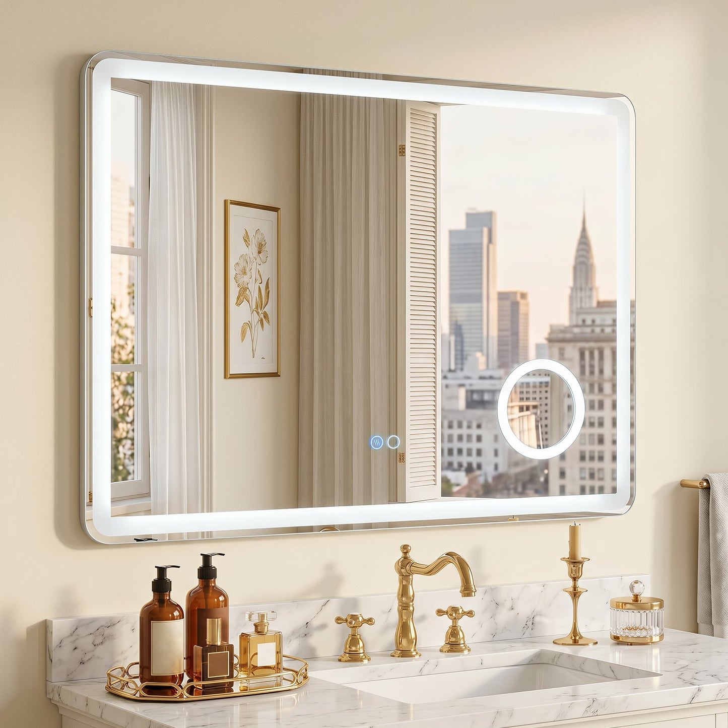 LED Bathroom Mirror with Anti-Fog and 3X Magnification Hardwired