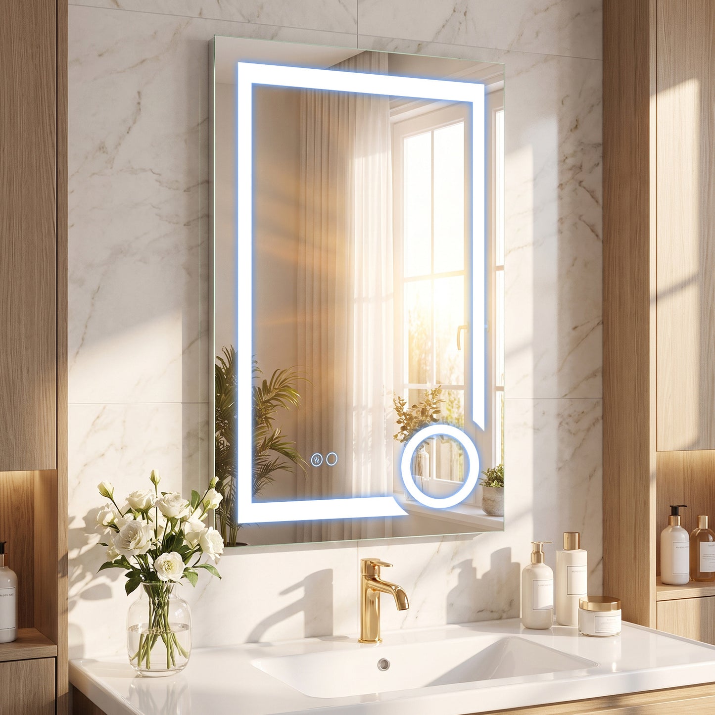 LED Lighted Bathroom Mirror with Anti-Fog and 3 Color Lights