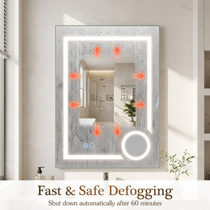 LED Lighted Bathroom Mirror with Anti-Fog and 3 Color Lights