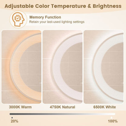Wall-Mounted Vanity Makeup Mirror with 3-Color Dimmable Lights Touch Switch