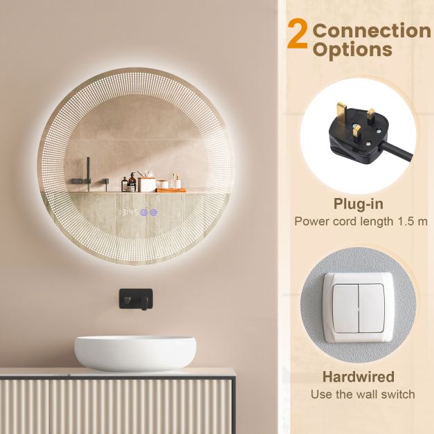 Wall-Mounted Vanity Makeup Mirror with 3-Color Dimmable Lights Touch Switch