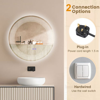 Wall-Mounted Vanity Makeup Mirror with 3-Color Dimmable Lights Touch Switch