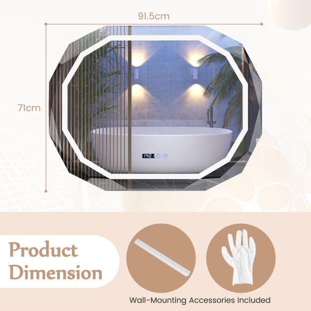 Anti-Fog Mirror LED Bathroom Mirror with 3 Color LED Light