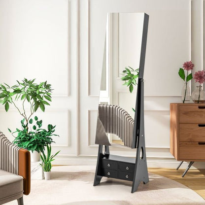 3-Color LED Lighted Jewelry Cabinet with Full-Length Mirror and Adjustable Tilt Angles-Black