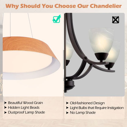 22W Modern Ceiling Light with Wood Grain and Metal Frame-Natural