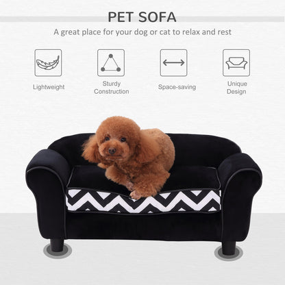 PawHut Dog Sofa Chair with Legs, Pet Couch with Soft Cushion Removable Cover for Small Dogs Cats, Black, 73.5 x 41 x 33 cm