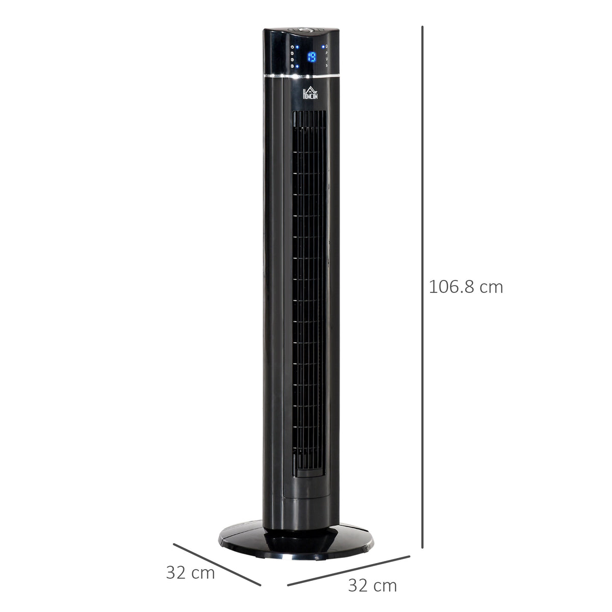 HOMCOM Anion Tower Fan for Bedroom, 42 inch, 6 m/s Powerful Velocity, Standing Floor Fan with 60° Oscillating, 3 Modes, 3 Speeds, 8 Hour Timer, LED Display, Remote Control, Black