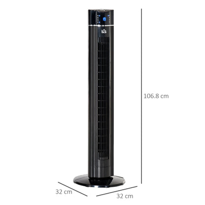 HOMCOM Anion Tower Fan for Bedroom, 42 inch, 6 m/s Powerful Velocity, Standing Floor Fan with 60° Oscillating, 3 Modes, 3 Speeds, 8 Hour Timer, LED Display, Remote Control, Black