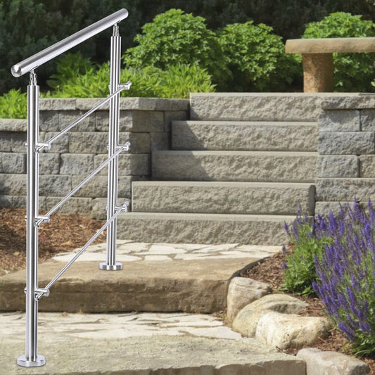 Silver Floor Mount Stainless Steel Handrail for Slopes and Stairs