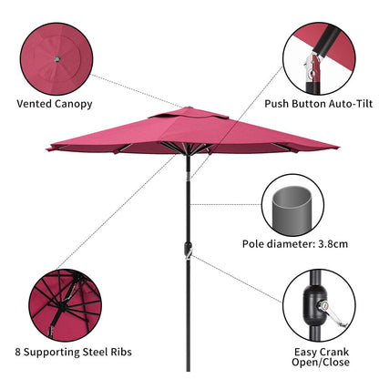 3M Backyard Sunshade Parasol Garden Tilt Umbrella with Crank