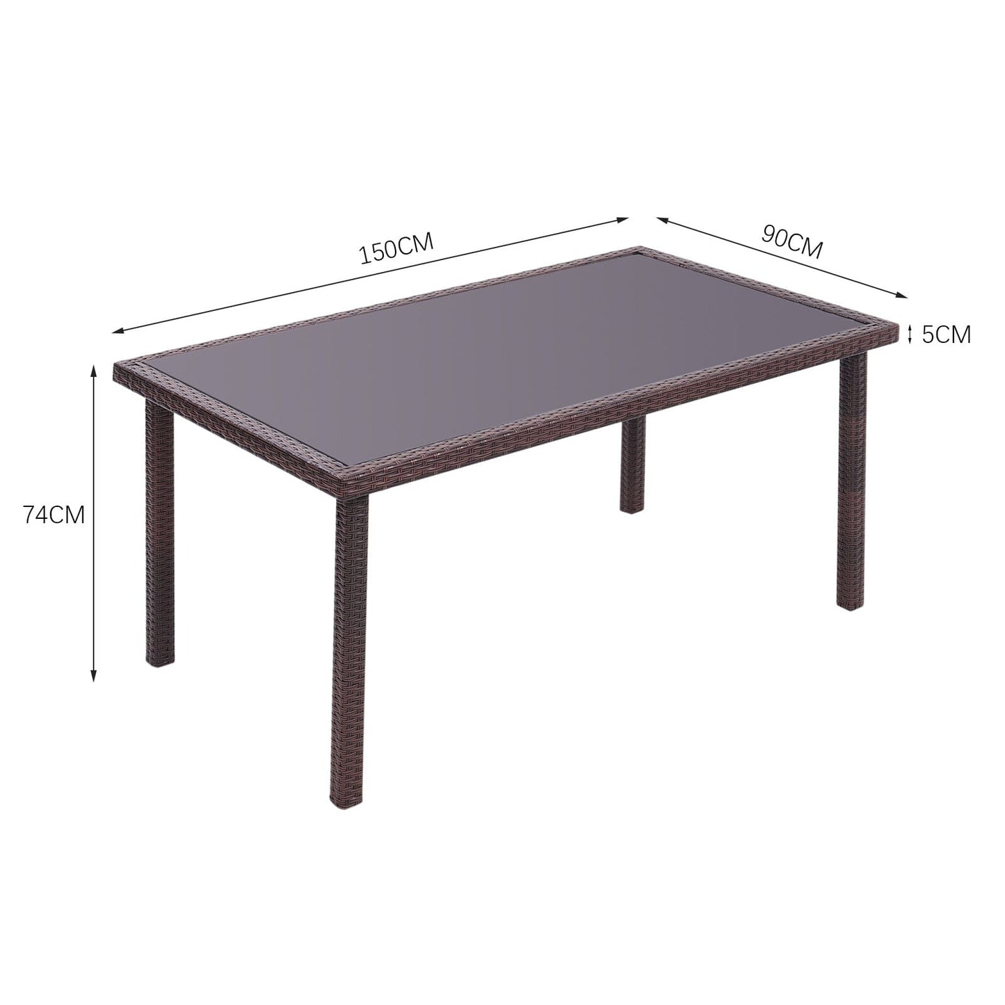 150cm Width Garden Dining Table Patio Outdoor Rectangle Table Black/Brown