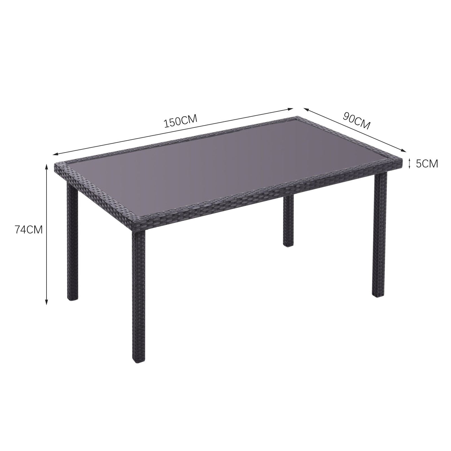 150cm Width Garden Dining Table Patio Outdoor Rectangle Table Black/Brown