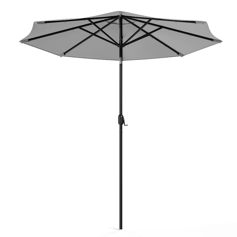 Light Grey 3m Iron Garden Parasol Sun Umbrella With Solar LED Lights