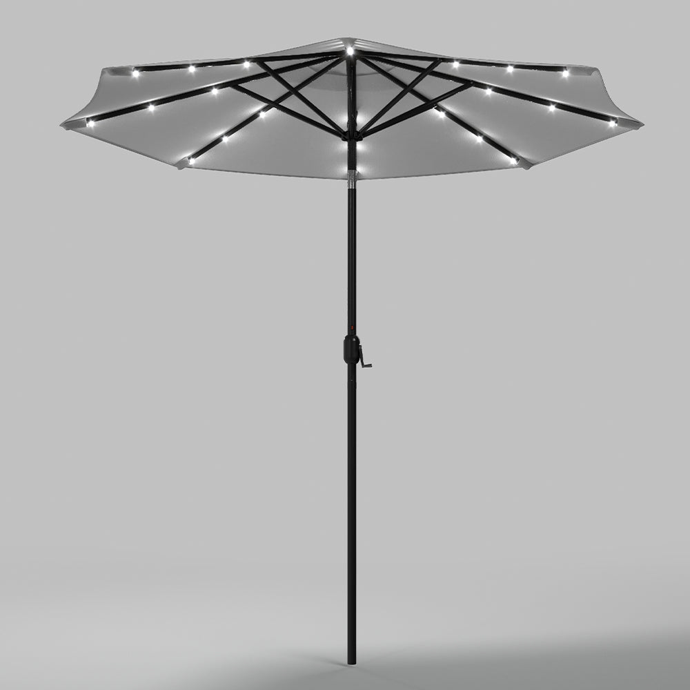 Light Grey 3m Iron Garden Parasol Sun Umbrella With Solar LED Lights