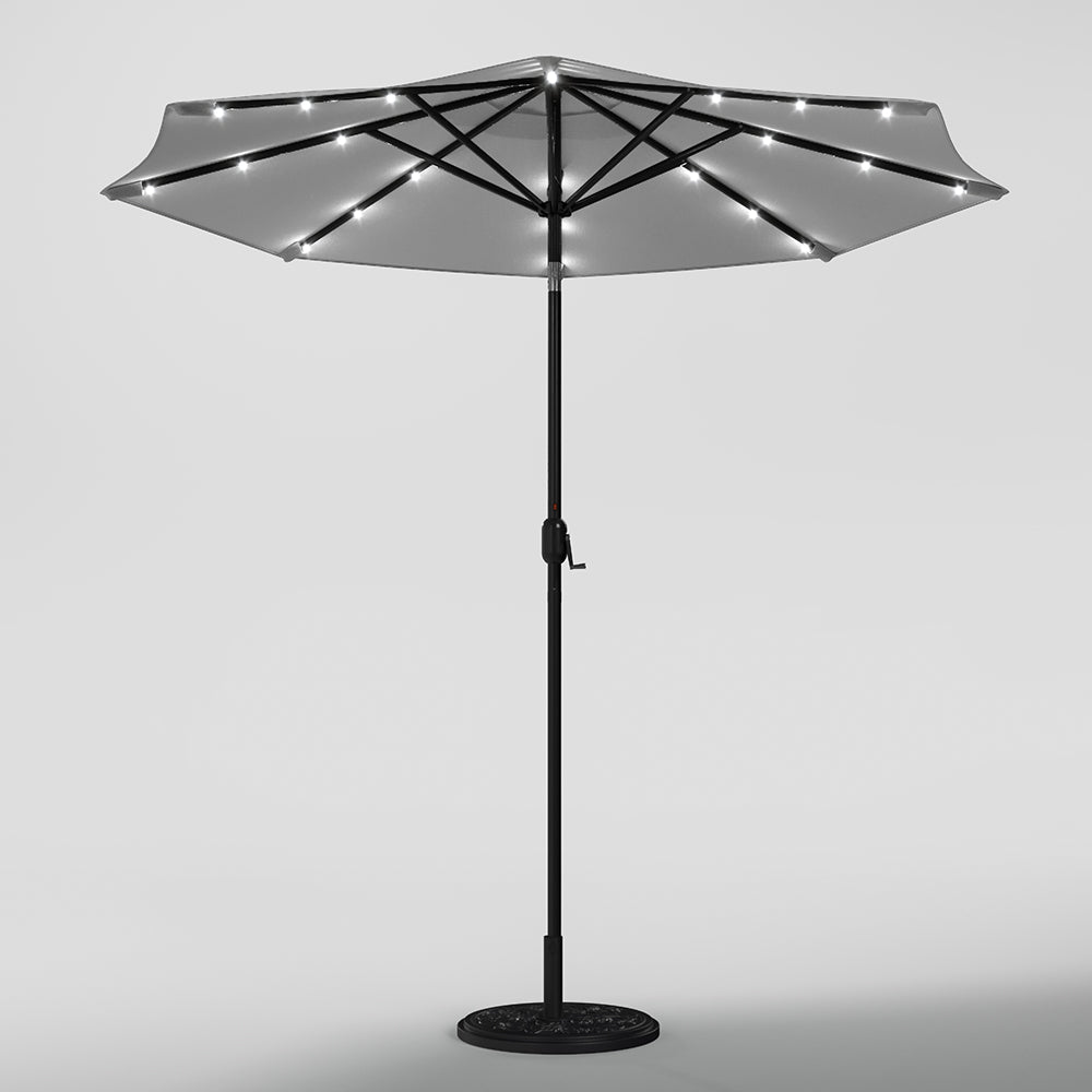 Light Grey 3m Iron Garden Parasol Sun Umbrella With Solar LED Lights