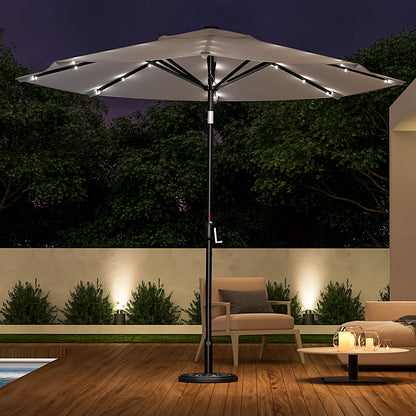 Light Grey 3m Iron Garden Parasol Sun Umbrella With Solar LED Lights