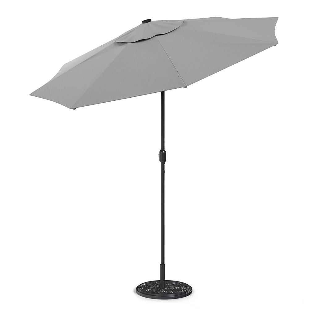 Light Grey 3m Iron Garden Parasol Sun Umbrella With Solar LED Lights