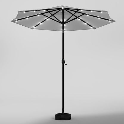 Light Grey 3m Iron Garden Parasol Sun Umbrella With Solar LED Lights