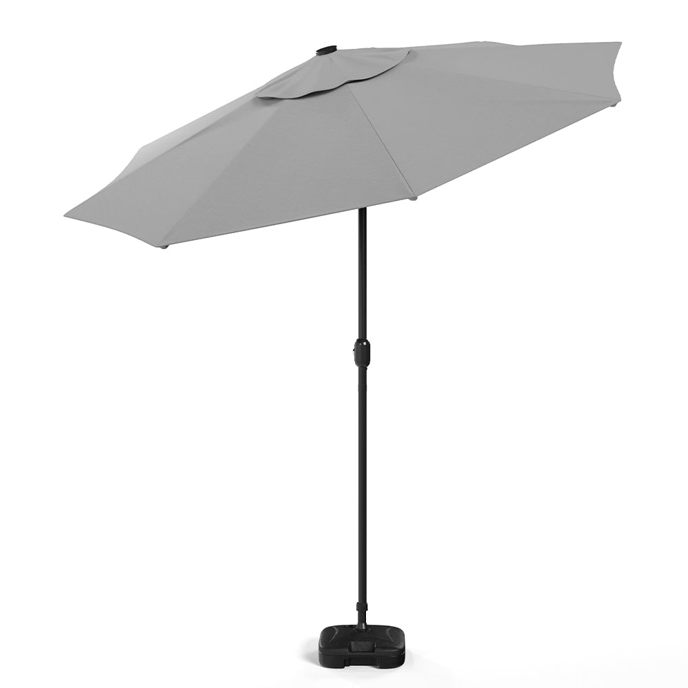 Light Grey 3m Iron Garden Parasol Sun Umbrella With Solar LED Lights