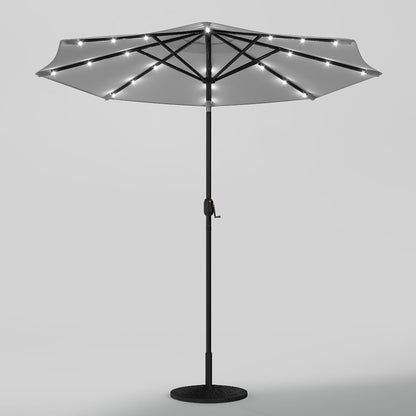 Light Grey 3m Iron Garden Parasol Sun Umbrella With Solar LED Lights