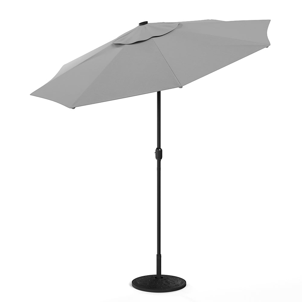 Light Grey 3m Iron Garden Parasol Sun Umbrella With Solar LED Lights