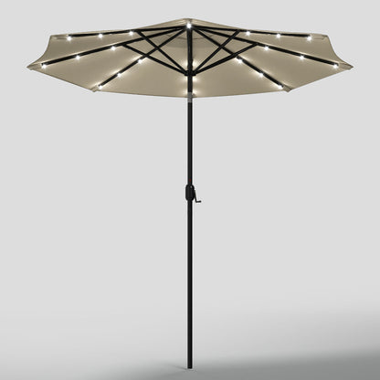 Beige 3m Patio Garden Parasol Sun Umbrella Sunshade Canopy With Solar LED Lights