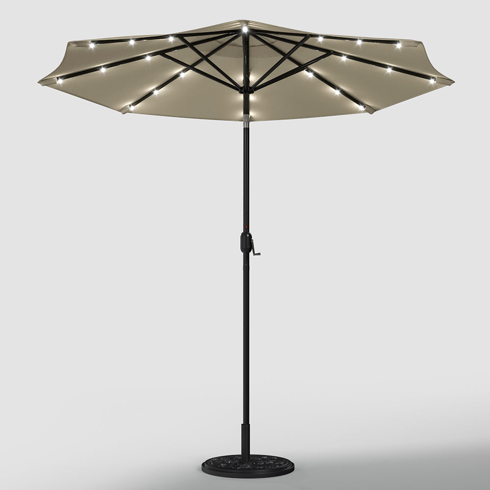 Beige 3m Patio Garden Parasol Sun Umbrella Sunshade Canopy With Solar LED Lights