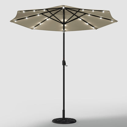 Beige 3m Patio Garden Parasol Sun Umbrella Sunshade Canopy With Solar LED Lights