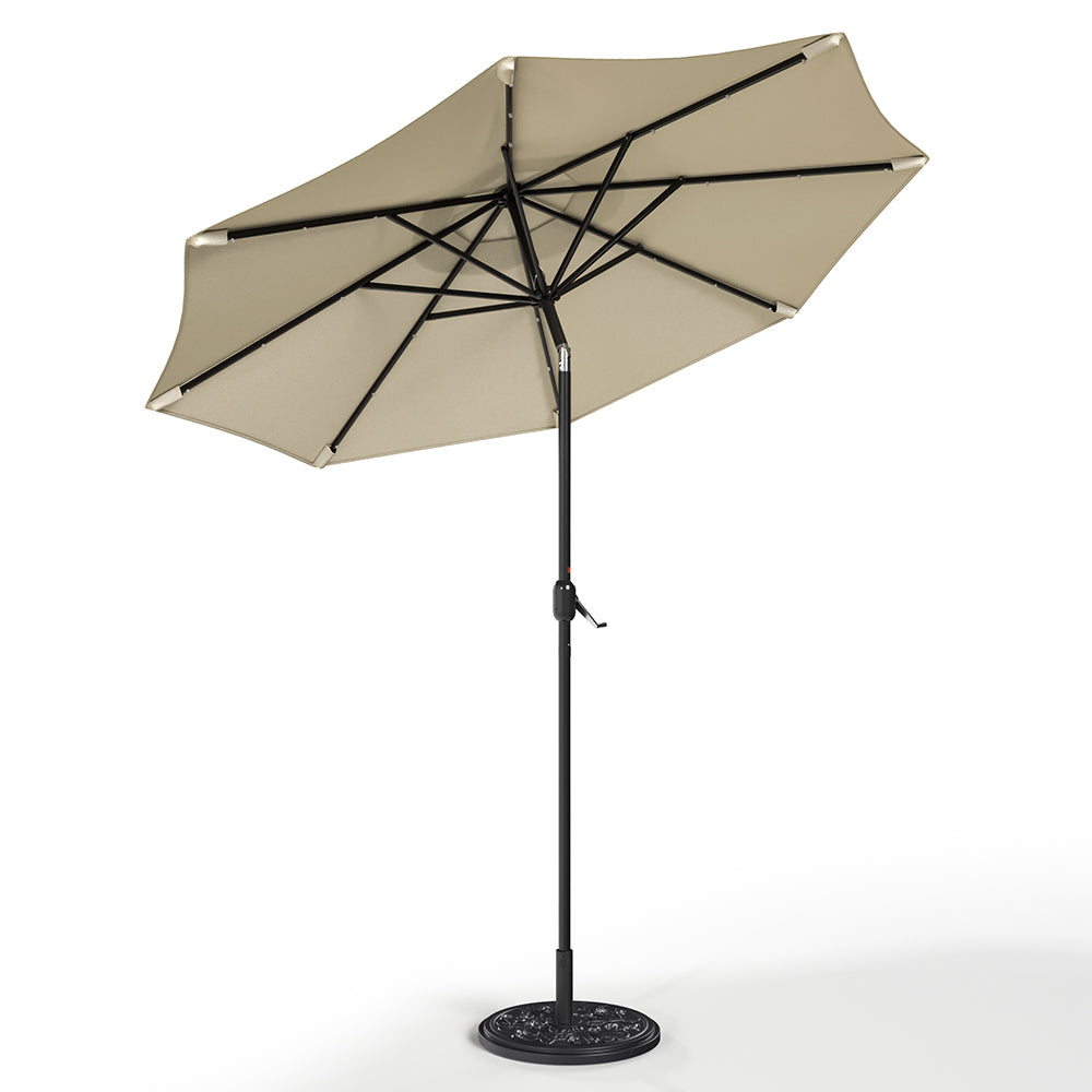 Beige 3m Patio Garden Parasol Sun Umbrella Sunshade Canopy With Solar LED Lights