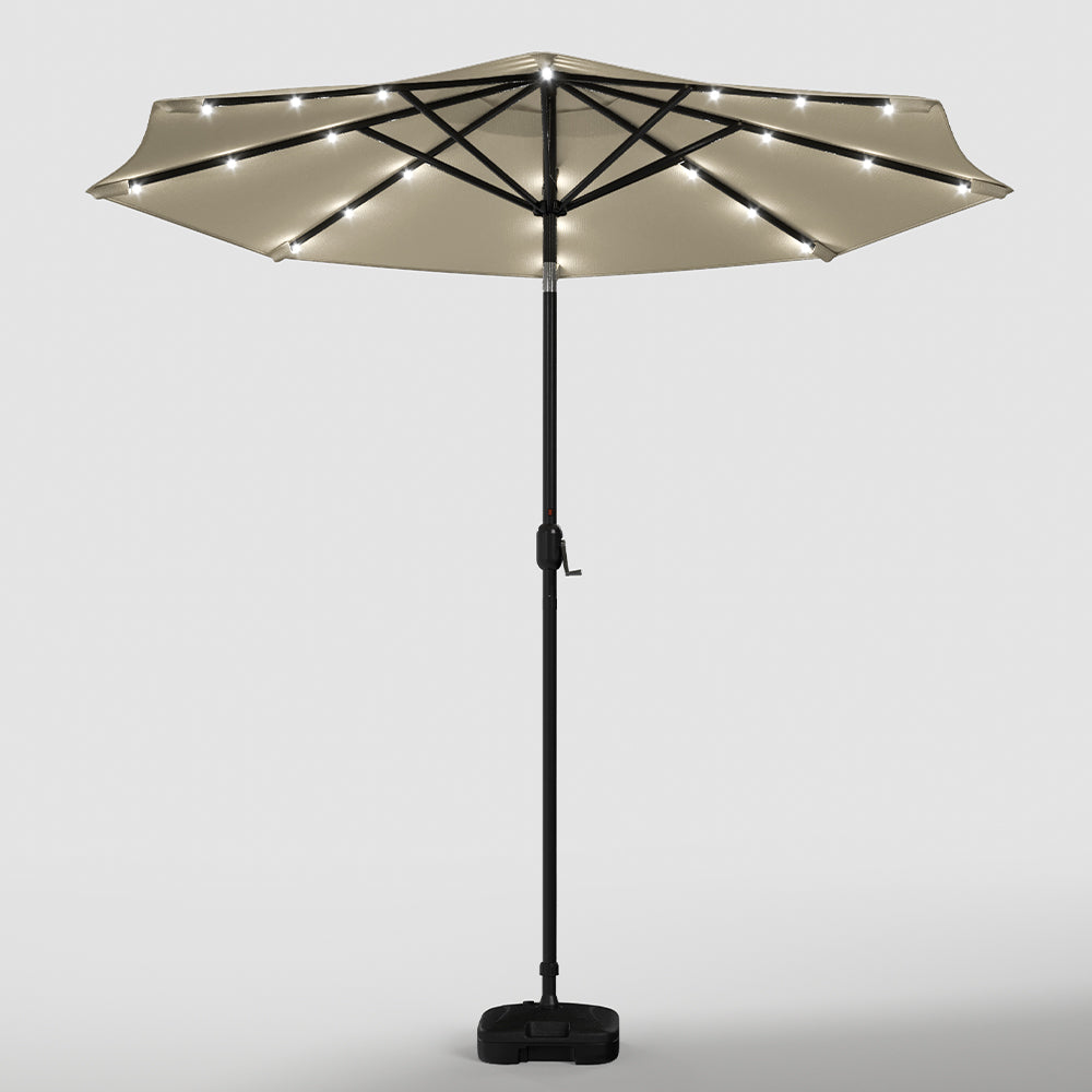 Beige 3m Patio Garden Parasol Sun Umbrella Sunshade Canopy With Solar LED Lights