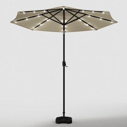 Beige 3m Patio Garden Parasol Sun Umbrella Sunshade Canopy With Solar LED Lights