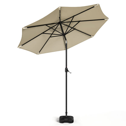 Beige 3m Patio Garden Parasol Sun Umbrella Sunshade Canopy With Solar LED Lights