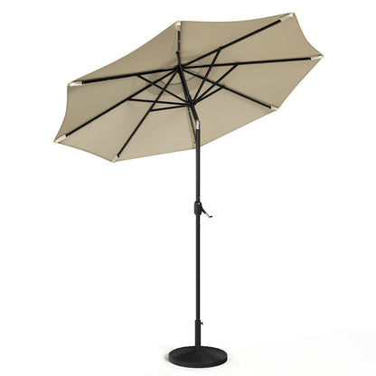 Beige 3m Patio Garden Parasol Sun Umbrella Sunshade Canopy With Solar LED Lights