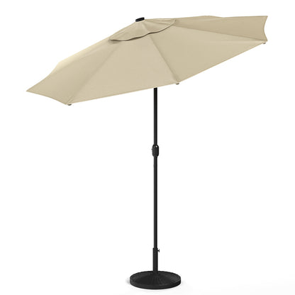 Beige 3m Patio Garden Parasol Sun Umbrella Sunshade Canopy With Solar LED Lights