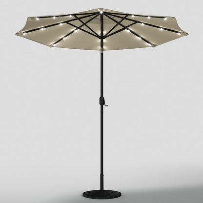 Beige 3m Patio Garden Parasol Sun Umbrella Sunshade Canopy With Solar LED Lights