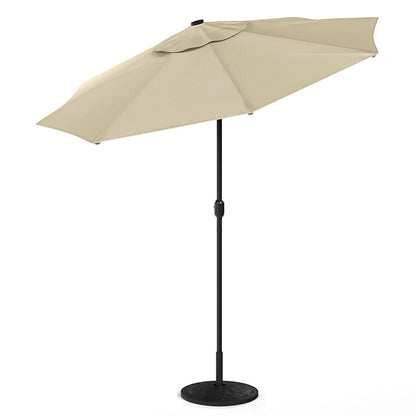 Beige 3m Patio Garden Parasol Sun Umbrella Sunshade Canopy With Solar LED Lights