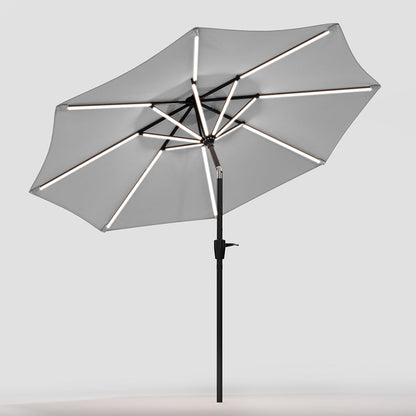 Light Grey 3M Lighted Market Sunbrella Umbrella with Solar Strip LED Lights