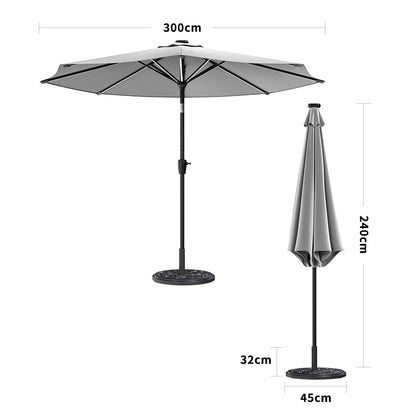 Light Grey 3M Lighted Market Sunbrella Umbrella with Solar Strip LED Lights