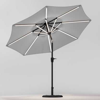 Light Grey 3M Lighted Market Sunbrella Umbrella with Solar Strip LED Lights