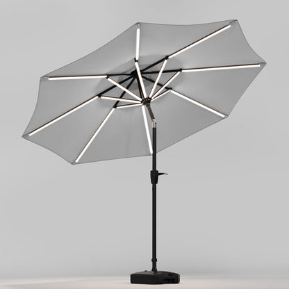 Light Grey 3M Lighted Market Sunbrella Umbrella with Solar Strip LED Lights