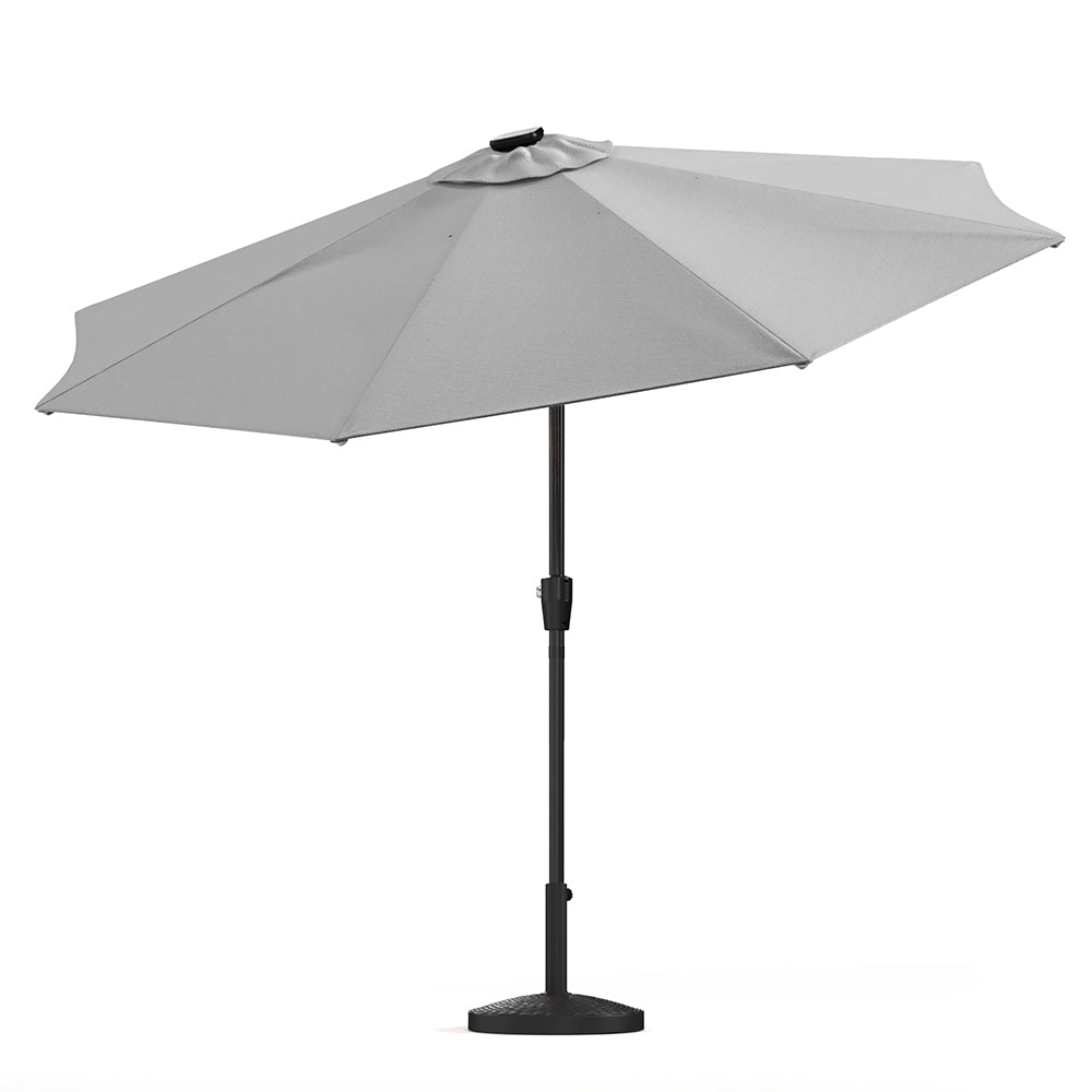 Light Grey 3M Lighted Market Sunbrella Umbrella with Solar Strip LED Lights